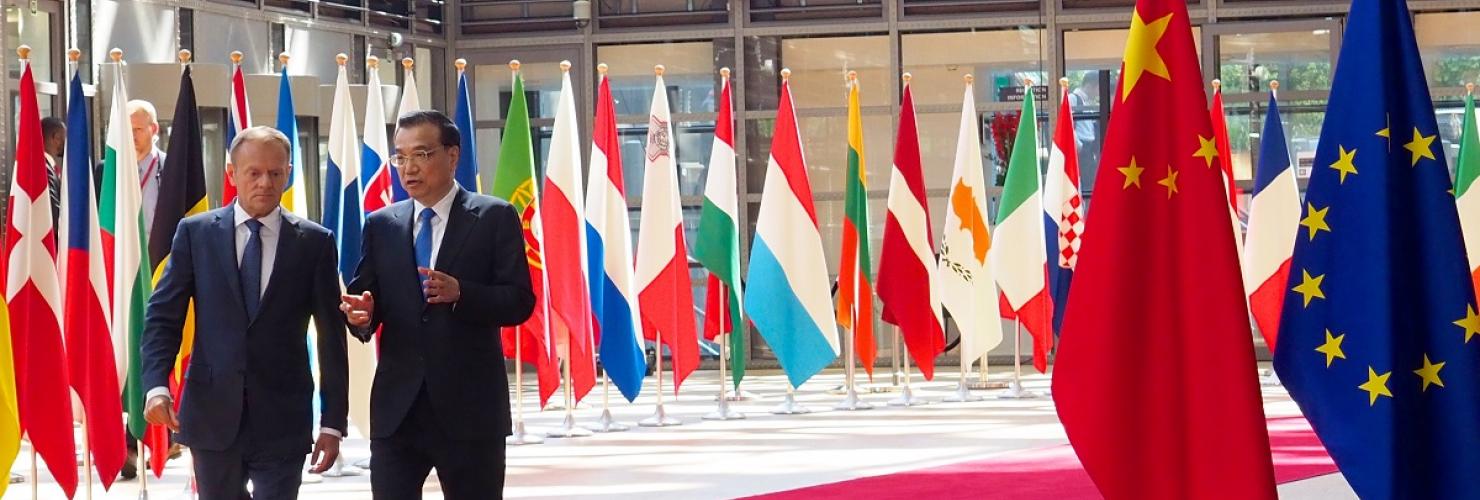 President of the European Council Donald Tusk and China's Premier Li Keqiang at the 2017 EU-China Summit in Brussels. 