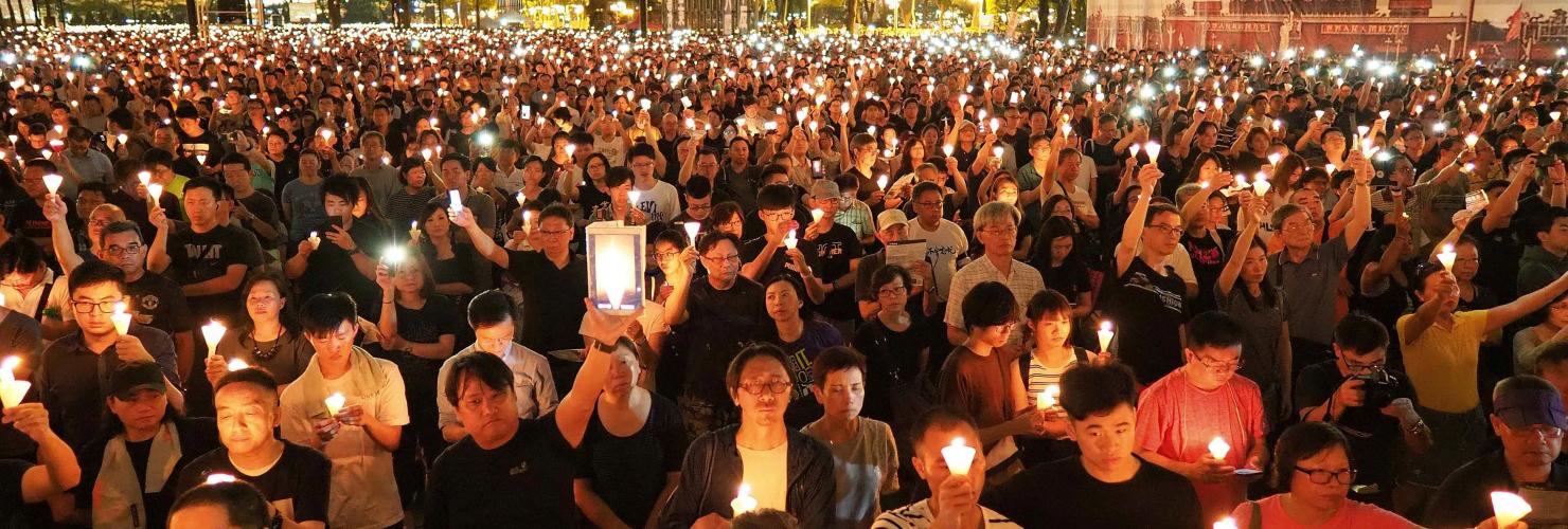Candlelight vigil for Tiananmen victims in Hong Kong. 