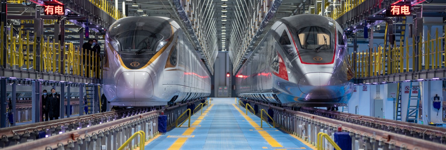 The CR400AF-G train made a debut in Beijing, China, 15 January 2021. It is a high-speed bullet train, can not only reach speeds up to 350 kilometers per hour (217 miles per hour), but it can also withstand temperatures reaching as low as -40 degrees Celsius