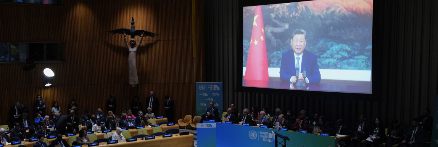 Chinese President Xi Jinping delivers a video speech to the United Nations Climate Summit 2025 held in New York on Sept. 24, 2025.