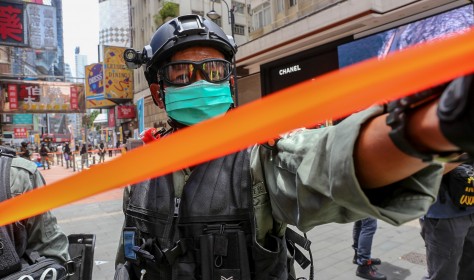 Policy Cordon off area with orange tape in Hong Kong