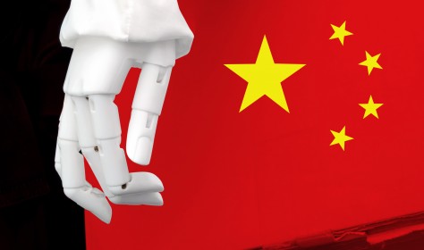 Robotic hand and Chinese flag