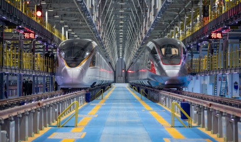 The CR400AF-G train made a debut in Beijing, China, 15 January 2021. It is a high-speed bullet train, can not only reach speeds up to 350 kilometers per hour (217 miles per hour), but it can also withstand temperatures reaching as low as -40 degrees Celsius