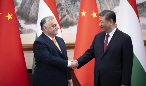 In this picture issued by the Hungarian Prime Minister's Press Office, Hungarian Prime Minister Viktor Orban, left, and Chinese President Xi Jinping shake hands before a meeting in Beijing, China, Monday, July 8, 2024.
