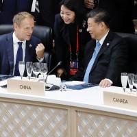 Donald Tusk, President of the European Council, and Xi Jinping, President of China, at the G20 meeting in Osaka on June 28, 2019. 