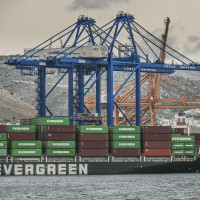 Container ship at the Piraeus Port of Athens