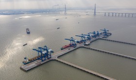Aerial photo taken on Jan. 20, 2021 shows the operation area of Nantong Port in east China's Jiangsu Province.