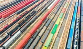Aerial view of colorful freight trains in North China