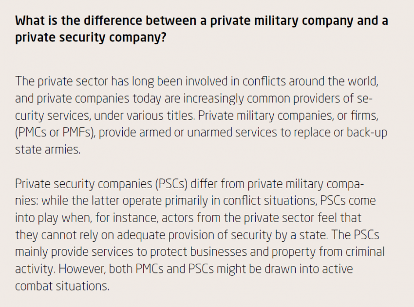 What is the difference between a private military company and a private security company?