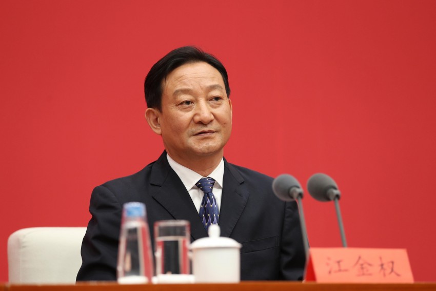 Jiang Jinquan, deputy director of the Policy Research Office of the CCP Central Committee, attends a press conference.